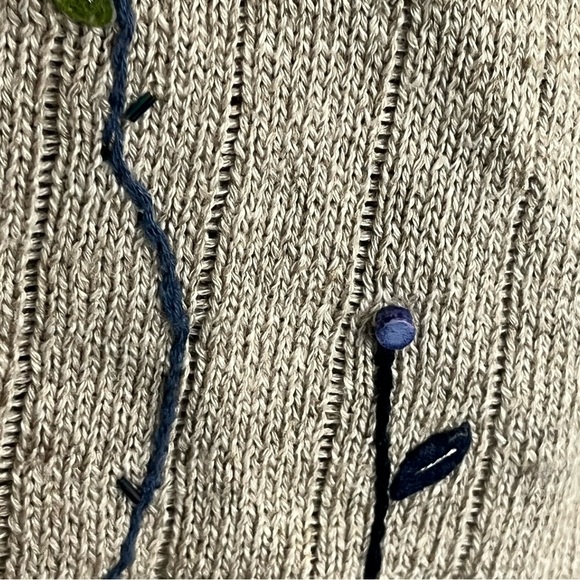 Vintage 90s Beige Linen Floral Cozy Cottagecore Knit Grandma Sweater Vest Small - Picture 12 of 12